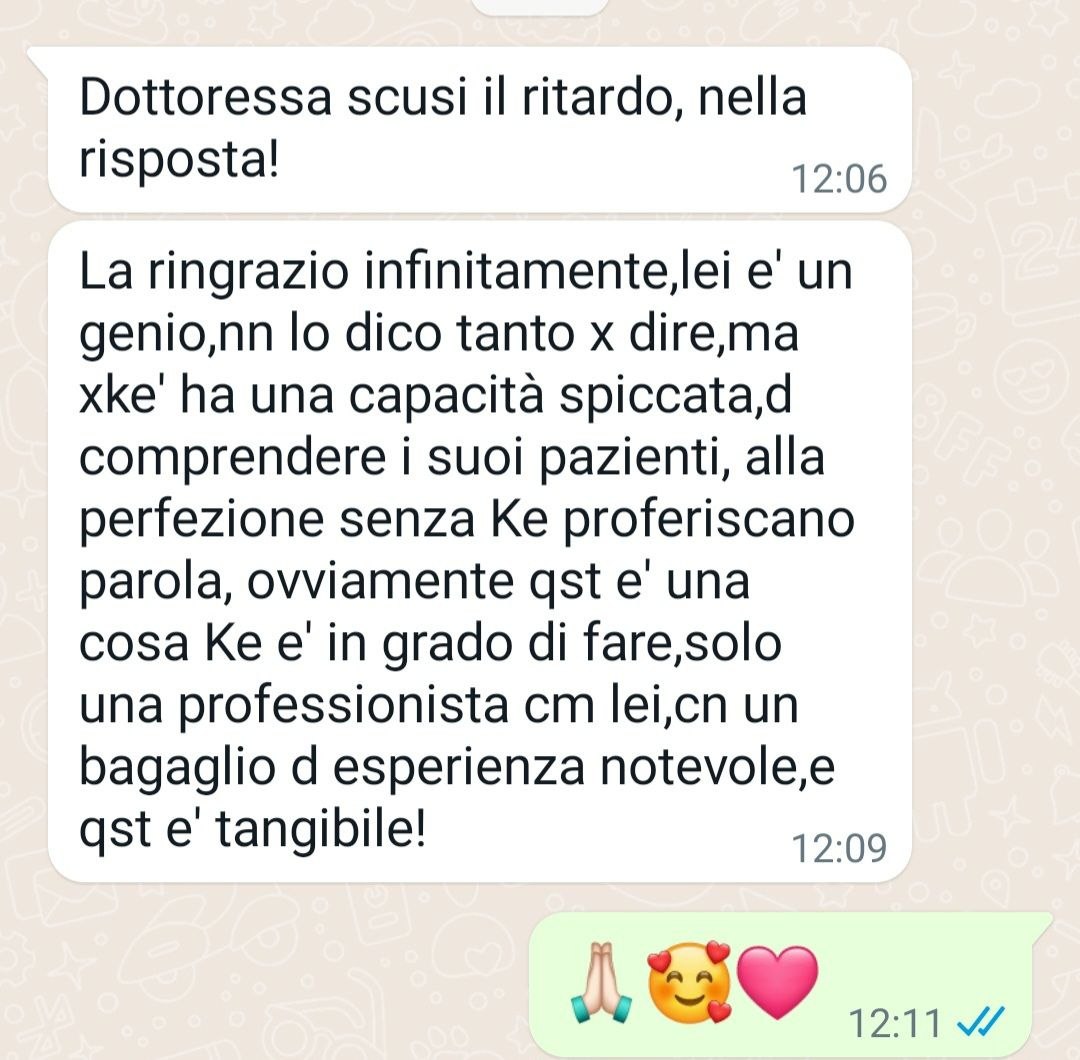 Messaggio di ringraziamento di una paziente
